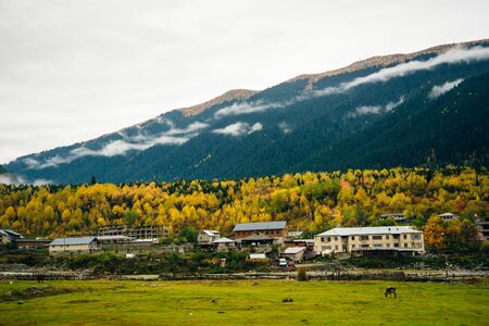 Nice view on Mestia - capital of Svaneti region, Georgia.の写真素材