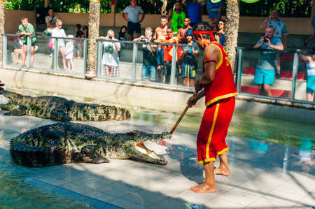 Thailand, July 2019 Crocodile show at crocodile farm in Samutprakarn, Thailand. This exciting show...
