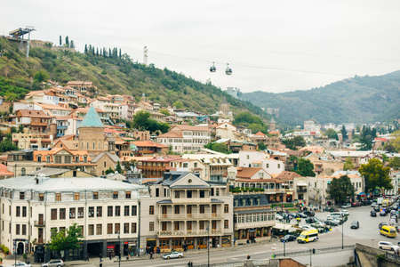 Tbilisi, Georgia - september, 2019 Panoramic view of Tbilisi city, old town and modern architectureのeditorial素材