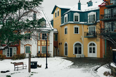 MONT-TREMBLANT, QC, CANADA - FEBRUARY 2020 Mont-Tremblant village in winter.のeditorial素材