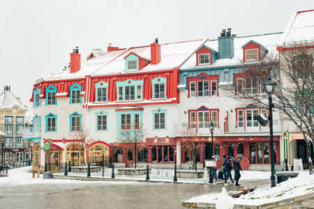 MONT-TREMBLANT, QC, CANADA - FEBRUARY 2020 Mont-Tremblant village in winter.のeditorial素材