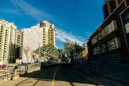 view of Calgary downtown on Centre Street showing tall corporate office skyscrapers. canada - sep 2019.のeditorial素材