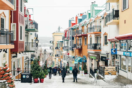 MONT-TREMBLANT, QC, CANADA - FEBRUARY 2020 Mont-Tremblant village in winter.のeditorial素材