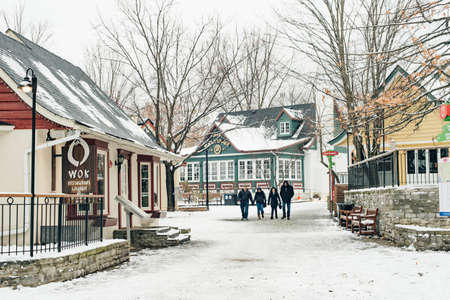 MONT-TREMBLANT, QC, CANADA - FEBRUARY 2020 Mont-Tremblant village in winter.のeditorial素材