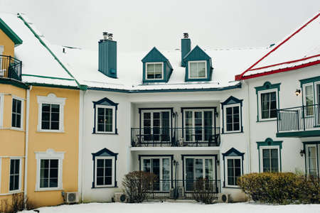 MONT-TREMBLANT, QC, CANADA - FEBRUARY 2020 Mont-Tremblant village in winter.のeditorial素材