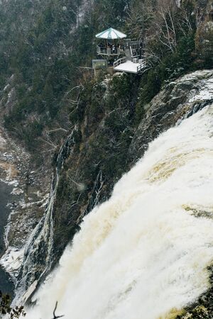Montmorency waterfall in Quebec City in the winter. Quebec, Canada, North America - dec, 2019.