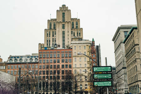 City Street View, Downtown of Montreal, Quebec, Canada - dec, 2019.のeditorial素材