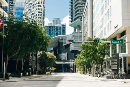 MIAMI, USA - MARCH 31, 2020 Empty streets of Miami Downtown.のeditorial素材