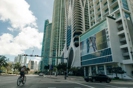 MIAMI, USA - MARCH 31, 2020 Empty streets of Miami Downtown.のeditorial素材