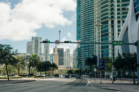 MIAMI, USA - MARCH 31, 2020 Empty streets of Miami Downtown.のeditorial素材