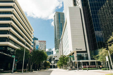 MIAMI, USA - MARCH 31, 2020 Empty streets of Miami Downtown.のeditorial素材