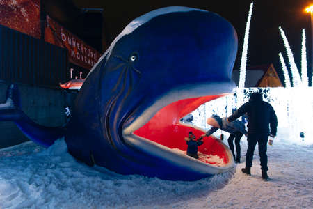 Montreal, Canada - Dacabra 2019 sculpture of a whale. mouth where you can climb children.のeditorial素材