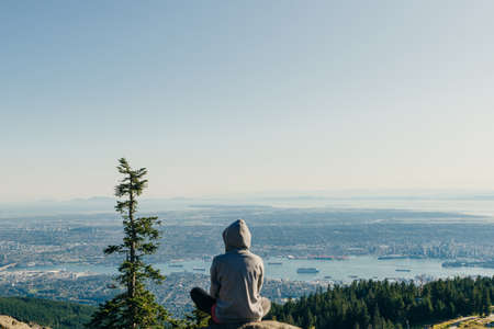 touristson Grouse Mountain with Downtown city. North Vancouver, BC, Canadaの写真素材