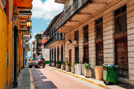 PANAMA CITY, PANAMA - june, 2019. Old buildings in the old part of Panama City.のeditorial素材