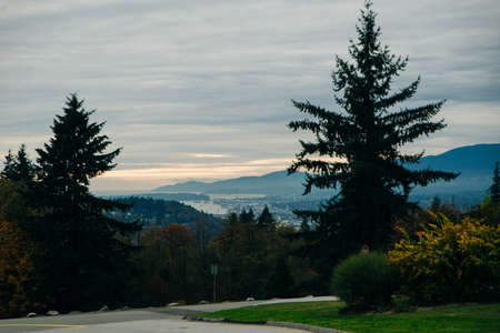 Beautiful park on top of Burnaby Mountain with Vancouver City in the Background.の写真素材