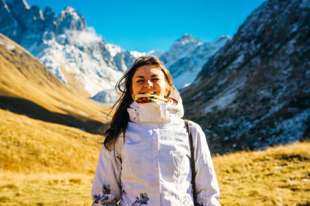 girl in the mountains of the Caucasus. Georgia, Europe.の写真素材
