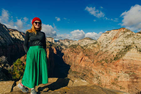 girl traveller on Zion National Park in southwestern Utah near the town of Springdale, USA