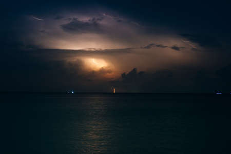 lightning on the caribbean coastin mexico, island holbox.の写真素材