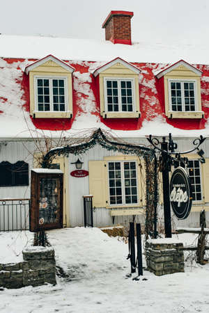 MONT-TREMBLANT, QC, CANADA - FEBRUARY 2020 Mont-Tremblant village in winter.のeditorial素材