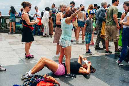 The Christ the Redeemer statue a top the Corcovado Mountain in Rio de Janeiro, Brazilのeditorial素材