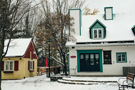 MONT-TREMBLANT, QC, CANADA - FEBRUARY 2020 Mont-Tremblant village in winter.のeditorial素材