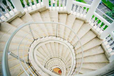 twisted white stairs downの写真素材