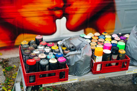 Spray paint dispenser in different colors in toronto.のeditorial素材