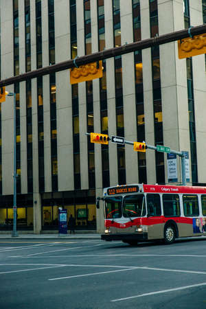 view of Calgary downtown on Centre Street showing tall corporate office skyscrapers. canada - sep 2019のeditorial素材