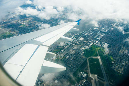 los angeles, september, 2019 Panoramic aerial view of LA, from the inside of a Skyup flight.のeditorial素材