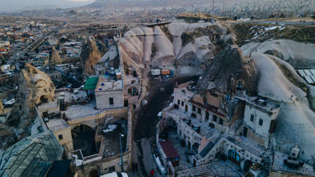 View of Goreme town in Cappadocia, Central Anatolia, Turkeyの写真素材
