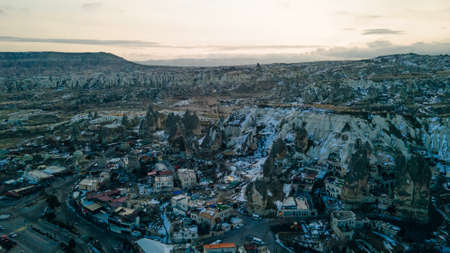 View of Goreme town in Cappadocia, Central Anatolia, Turkeyの写真素材