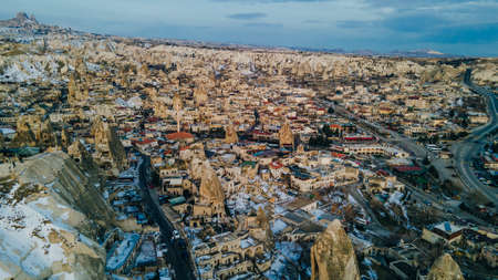 View of Goreme town in Cappadocia, Central Anatolia, Turkeyの写真素材