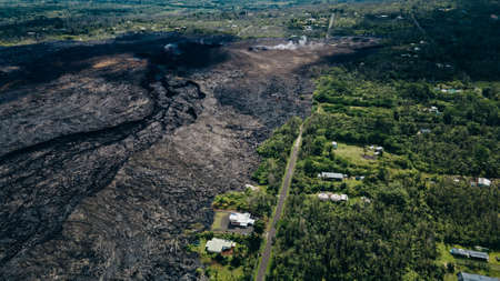 Frozen lava from Kilauea Volcano in Hawaii near house. High quality photoの写真素材