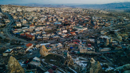 View of Goreme town in Cappadocia, Central Anatolia, Turkeyの写真素材