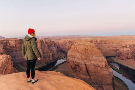 Horseshoe Bend in Glen Canyon National Recreation Area in early dawn.の写真素材