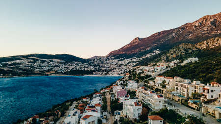 Kalkan gorgeous setting a beautiful cove, its stunning beaches, charming nature. The southwest shore of Turkey Lycian Coast, Kalkan is every holiday-makers dream destination, Antalya.の写真素材