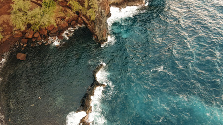 aerial Red Sand Beach in hana, maui, hawaii