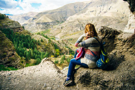 Cave monastery Vanis Kvabebi carved into a cliff, Georgia.の写真素材