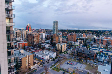 Skyscrapers towering over Calgary Alberta Canada - dec, 2019.のeditorial素材