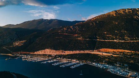 Aerial panoramic view marina of popular resort city Kas in Turkey. High quality photo