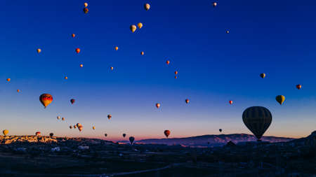 aerial view of Colorful hot air balloons at Cappadocia, Turkey. High quality photoの写真素材