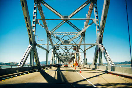 Driving on Richmond - San Rafael bridge (John F. McCarthy Memorial Bridge), San Francisco bay, California. High quality photoの写真素材