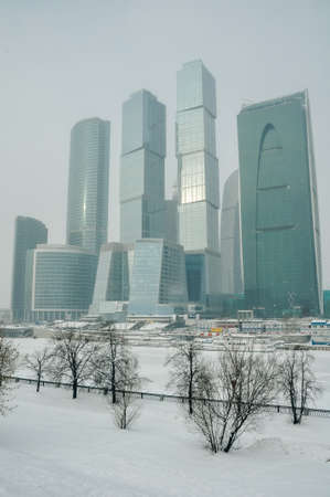 MOSCOW - AUGUST 2020 Low angle view of Moscow-City skyscrapers, Russia. High quality photoの写真素材
