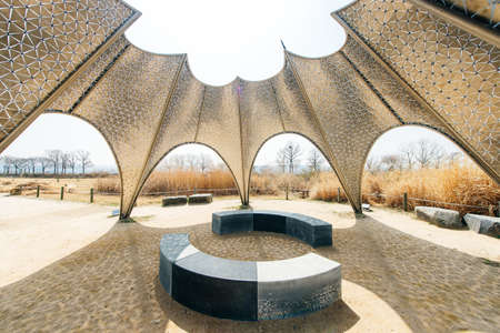 SEOUL-KOREA-NOVEMBER 2020 Steel tower for top view of grass flower Haneul Park. High quality photo