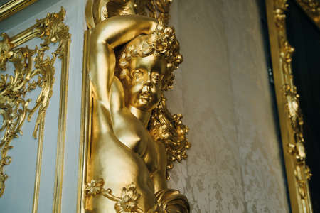 Russia. Saint Petersburg. Tsarskoe selo. July 2021. Interior of the Catherine Palace. Green pillar. High quality photoのeditorial素材