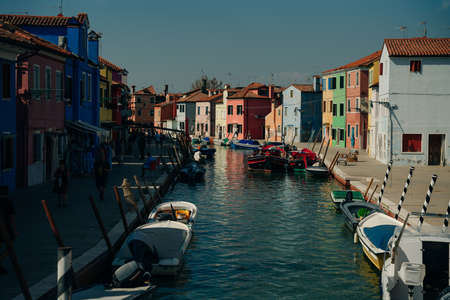 Burano, Italy - Nov, 2021 View of the colorful Venetian houses along the canal. High quality photoのeditorial素材
