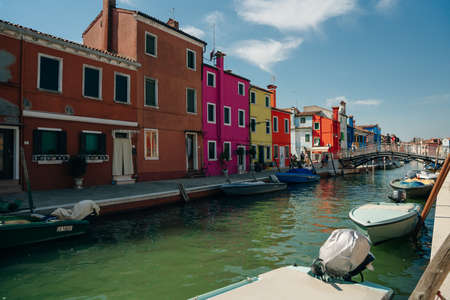 Burano, Italy - Nov, 2021 View of the colorful Venetian houses along the canal. High quality photoのeditorial素材