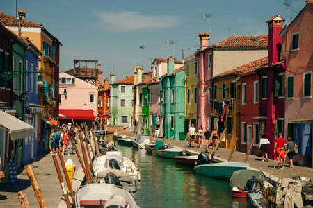 Burano, Italy - Nov, 2021 View of the colorful Venetian houses along the canal. High quality photoのeditorial素材