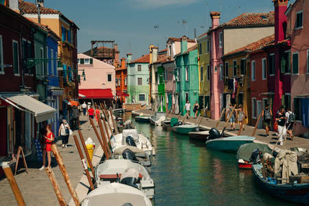 Burano, Italy - Nov, 2021 View of the colorful Venetian houses along the canal. High quality photoのeditorial素材