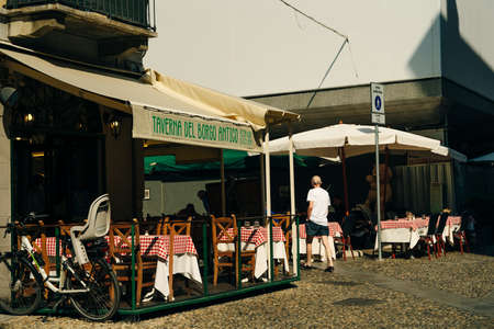 View of old narrow street in Venice, Italy. Architecture and landmark of Italy. Cozy cityscape of Rome. High quality photoのeditorial素材